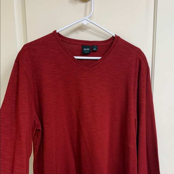 Hugo Boss Deep Red V-Neck Shirt - Picture 5 of 12